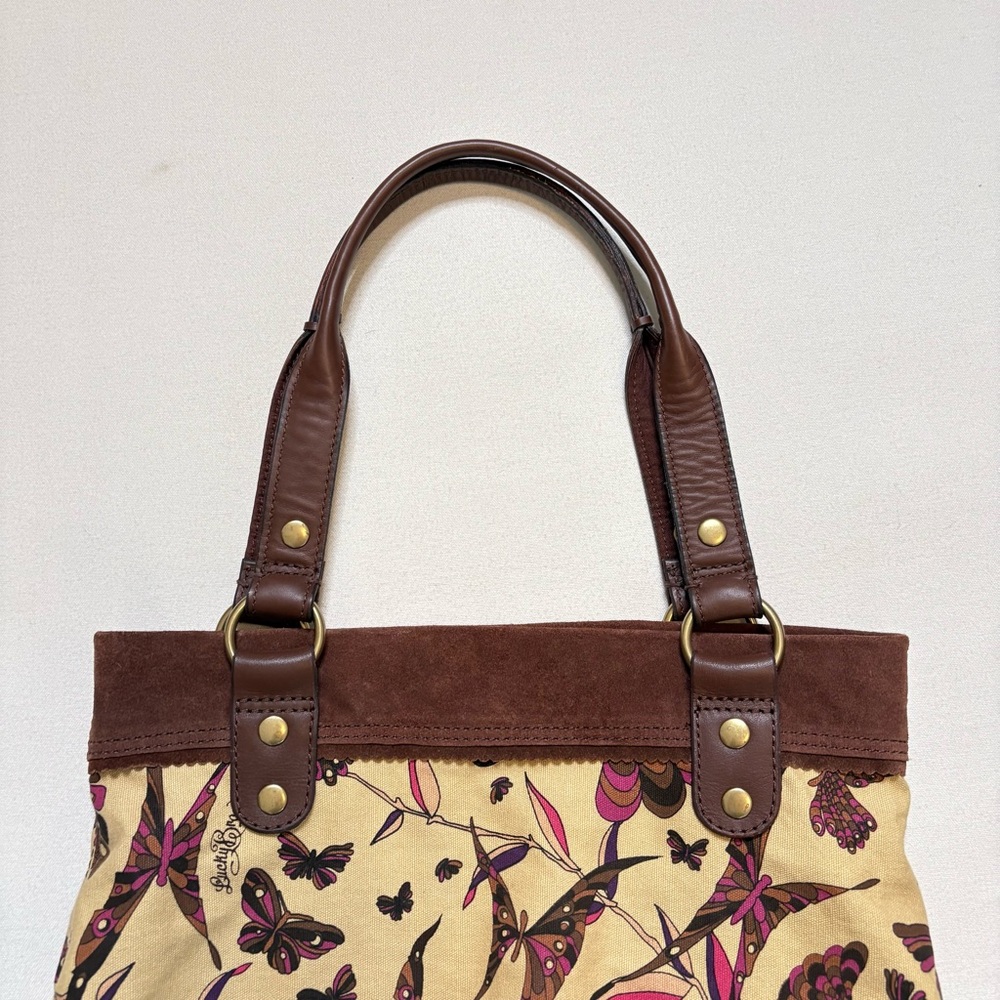 Lucky Brand Trippin Out Butterfly Multi Canvas Suede Tote Bag. - Picture 2 of 16
